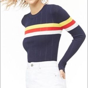 Ribbed Multicolour Stripped-Trim Top